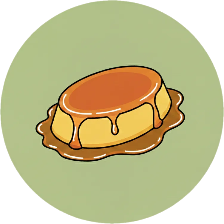 Illustration of the root word "leche flan" (caramel custard)